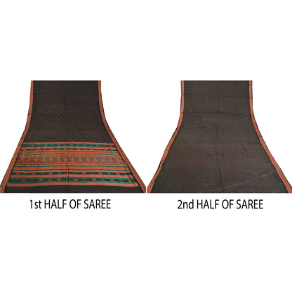 Sanskriti Vintage Black Indian Sarees Cotton Silk Woven Premium Sari Sustainable Fabric