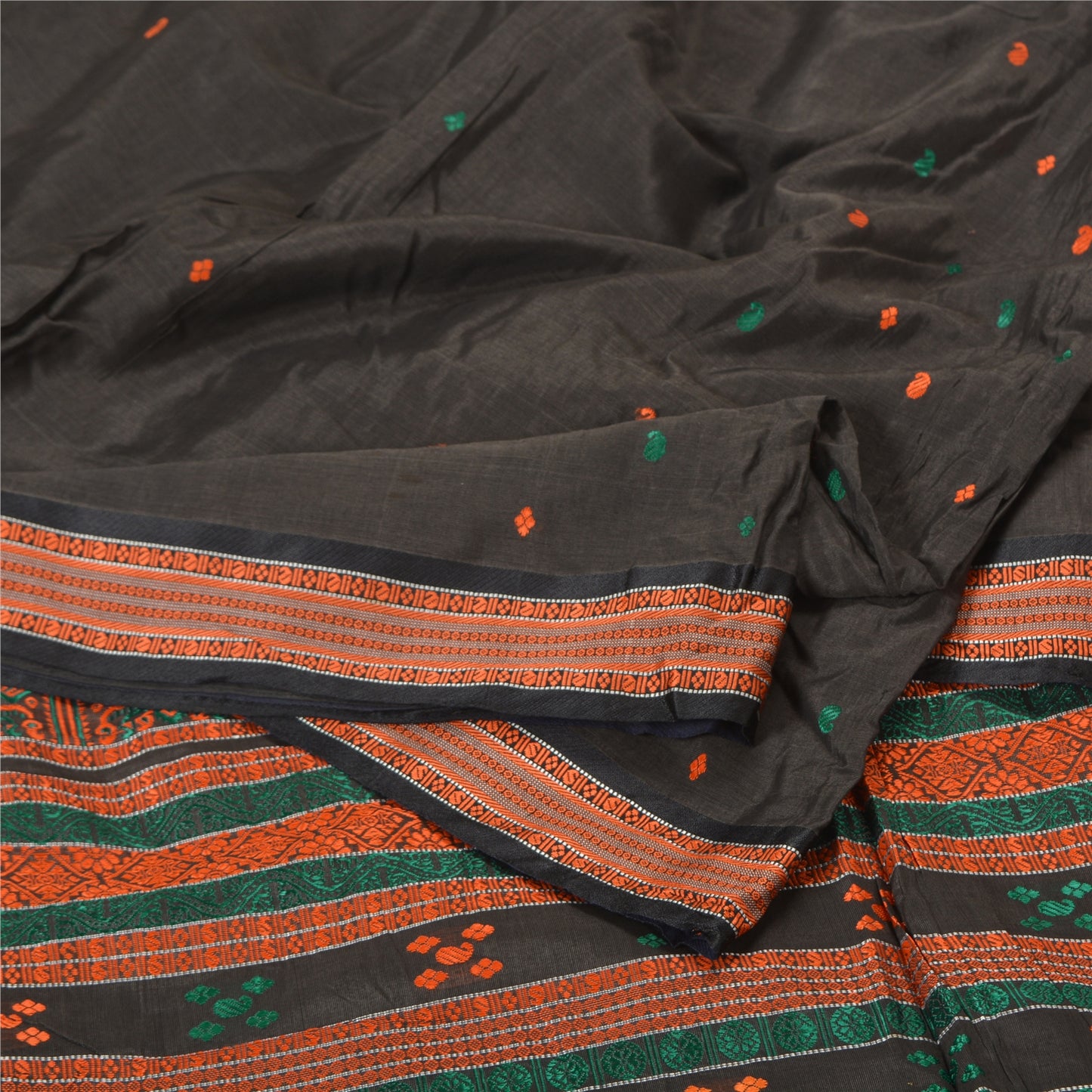 Sanskriti Vintage Black Indian Sarees Cotton Silk Woven Premium Sari Sustainable Fabric