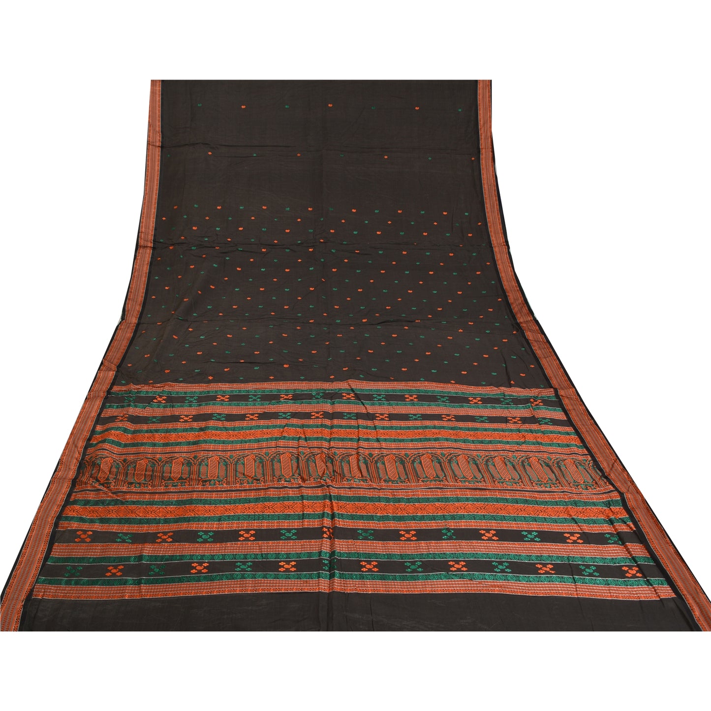 Sanskriti Vintage Black Indian Sarees Cotton Silk Woven Premium Sari Sustainable Fabric