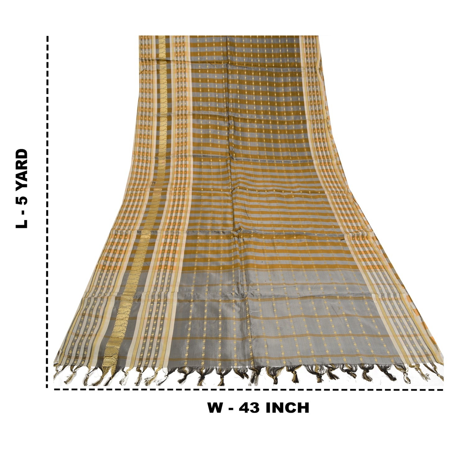 Sanskriti Vintage Grey Indian Sarees 100% Pure Silk Woven Premium Sari Sustainable Fabric