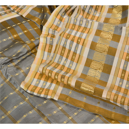 Sanskriti Vintage Grey Indian Sarees 100% Pure Silk Woven Premium Sari Sustainable Fabric