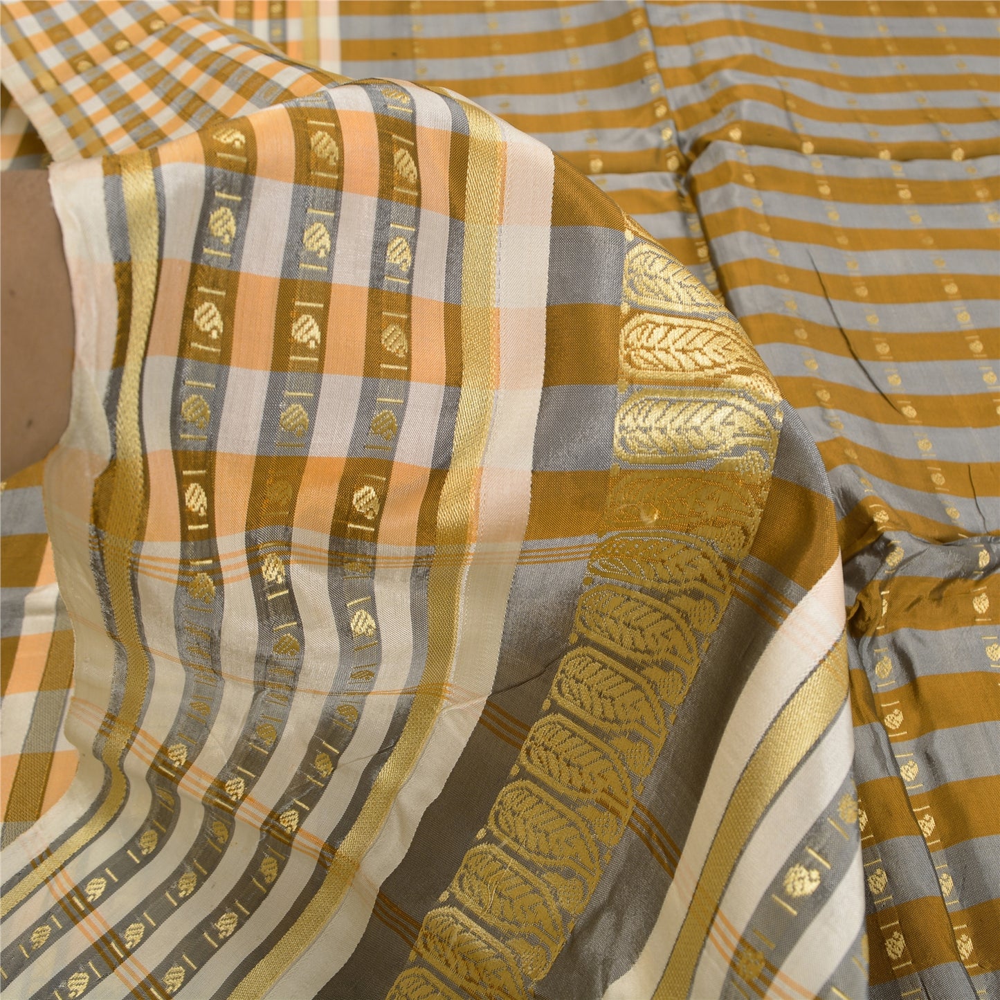 Sanskriti Vintage Grey Indian Sarees 100% Pure Silk Woven Premium Sari Sustainable Fabric