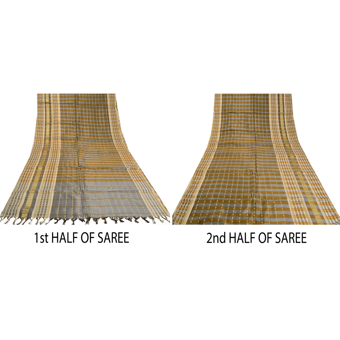 Sanskriti Vintage Grey Indian Sarees 100% Pure Silk Woven Premium Sari Sustainable Fabric