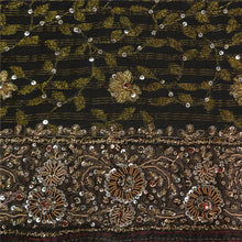 Load image into Gallery viewer, Sanskriti Vintage Black Sarees Pure Georgette Silk Hand Beaded Woven Sari Fabric
