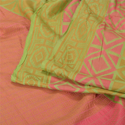 Sanskriti Vintage Pink/Green Sarees 100% Pure Silk Woven Premium Sari Sustainable Fabric