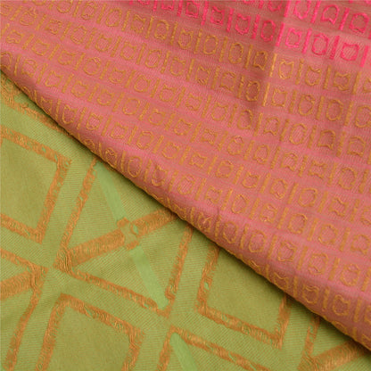 Sanskriti Vintage Pink/Green Sarees 100% Pure Silk Woven Premium Sari Sustainable Fabric