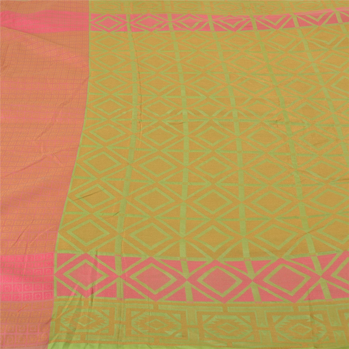 Sanskriti Vintage Pink/Green Sarees 100% Pure Silk Woven Premium Sari Sustainable Fabric