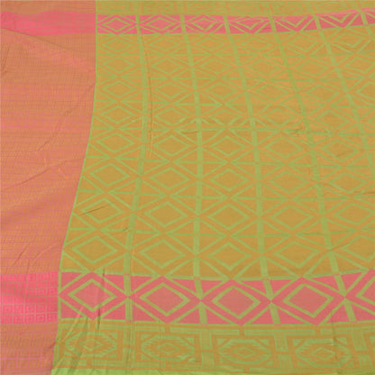 Sanskriti Vintage Pink/Green Sarees 100% Pure Silk Woven Premium Sari Sustainable Fabric