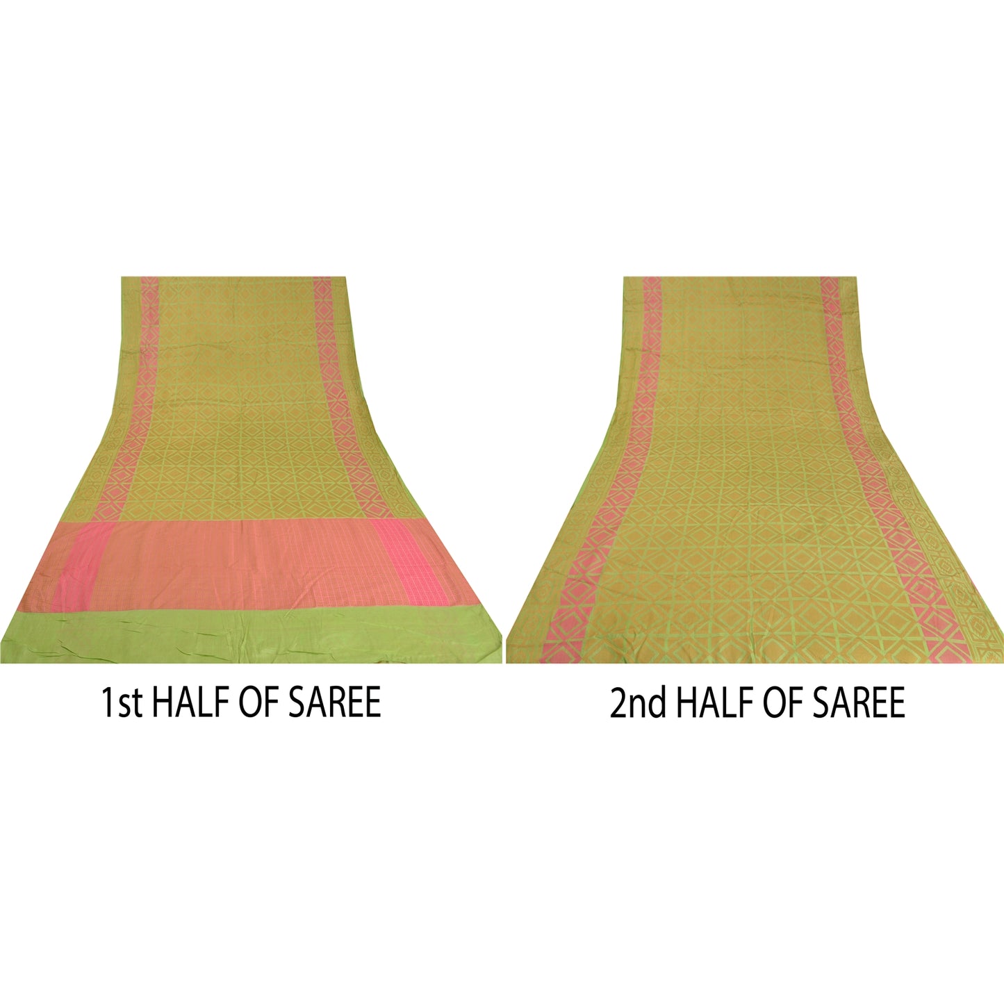 Sanskriti Vintage Pink/Green Sarees 100% Pure Silk Woven Premium Sari Sustainable Fabric