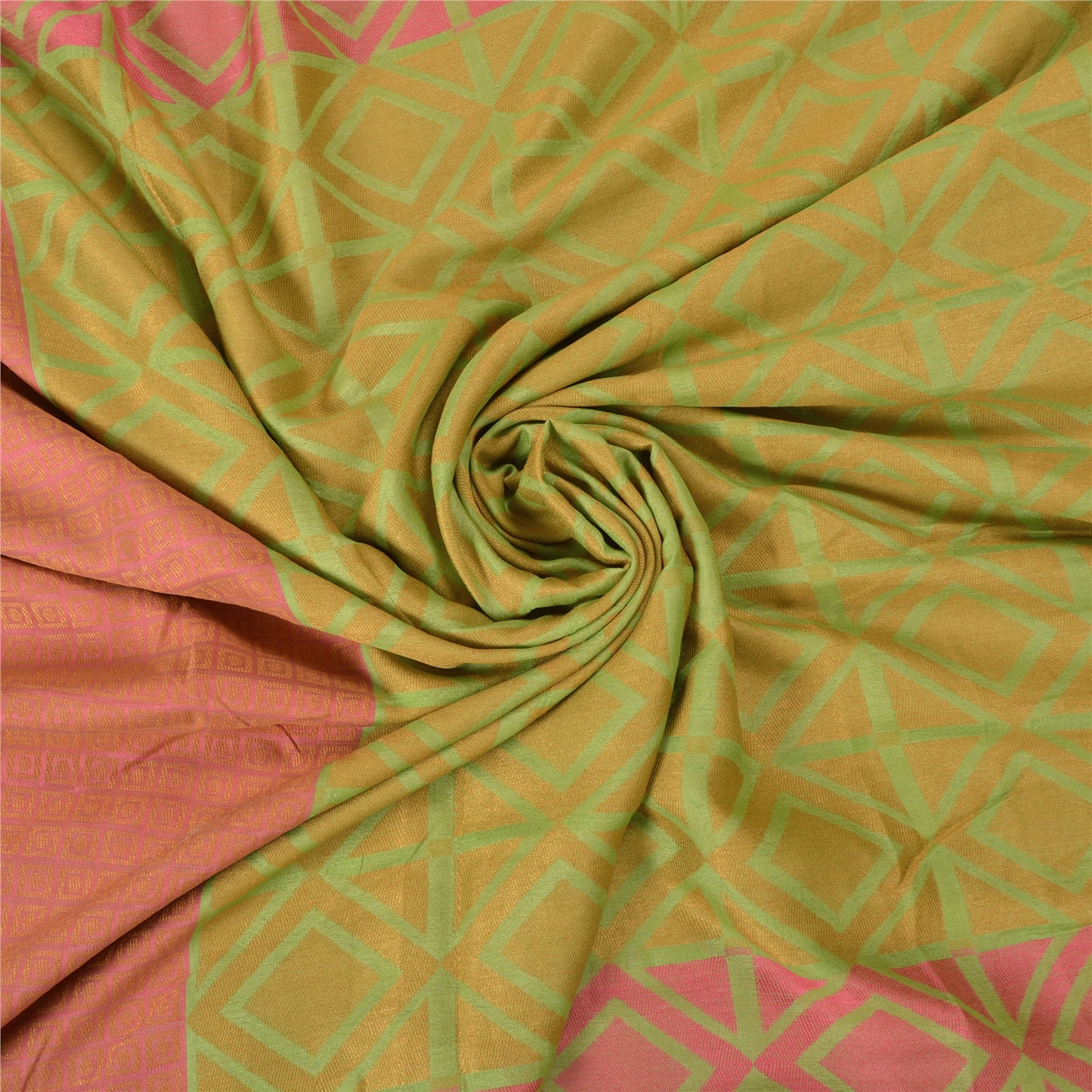 Sanskriti Vintage Pink/Green Sarees 100% Pure Silk Woven Premium Sari Sustainable Fabric