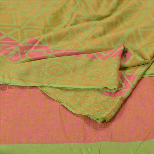 Sanskriti Vintage Pink/Green Sarees 100% Pure Silk Woven Premium Sari Sustainable Fabric