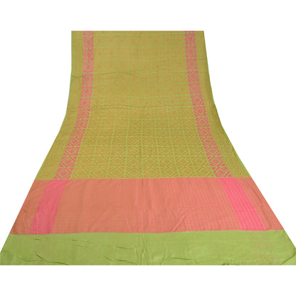 Sanskriti Vintage Pink/Green Sarees 100% Pure Silk Woven Premium Sari Sustainable Fabric