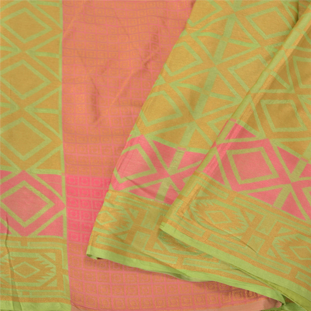 Sanskriti Vintage Pink/Green Sarees 100% Pure Silk Woven Premium Sari Sustainable Fabric