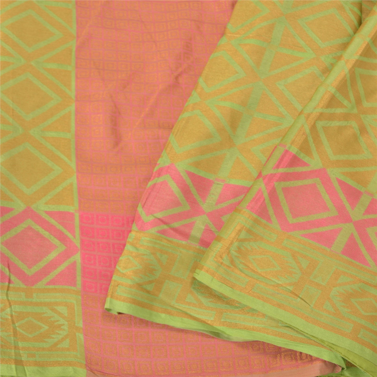 Sanskriti Vintage Pink/Green Sarees 100% Pure Silk Woven Premium Sari Sustainable Fabric