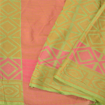 Sanskriti Vintage Pink/Green Sarees 100% Pure Silk Woven Premium Sari Sustainable Fabric