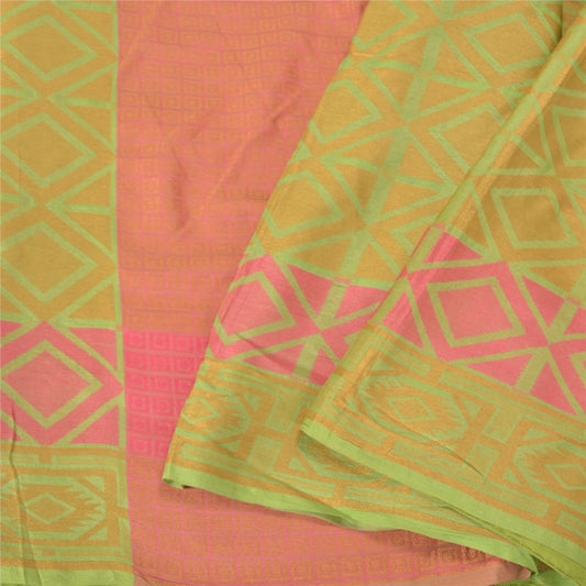 Sanskriti Vintage Pink/Green Sarees 100% Pure Silk Woven Premium Sari Sustainable Fabric