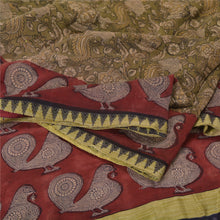Load image into Gallery viewer, Sanskriti Vintage Green/Red Sarees Cotton Silk Kalamkari Block Print Sari Fabric
