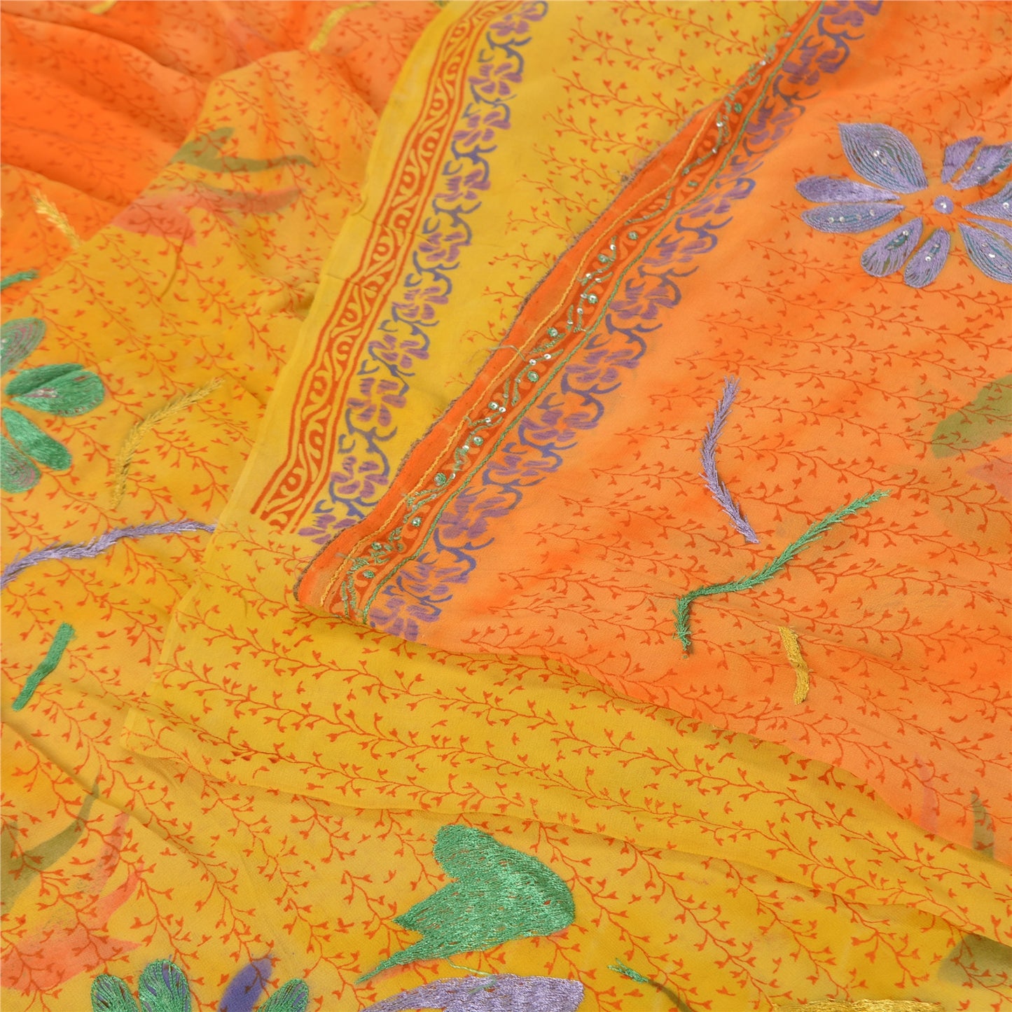 Sanskriti Vintage Saffron Bollywood Sarees Pure Georgette Handmade Sari Sustainable Fabric