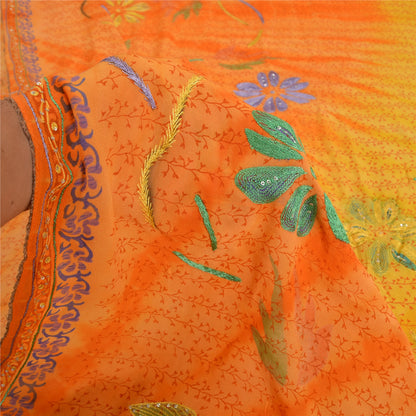 Sanskriti Vintage Saffron Bollywood Sarees Pure Georgette Handmade Sari Sustainable Fabric
