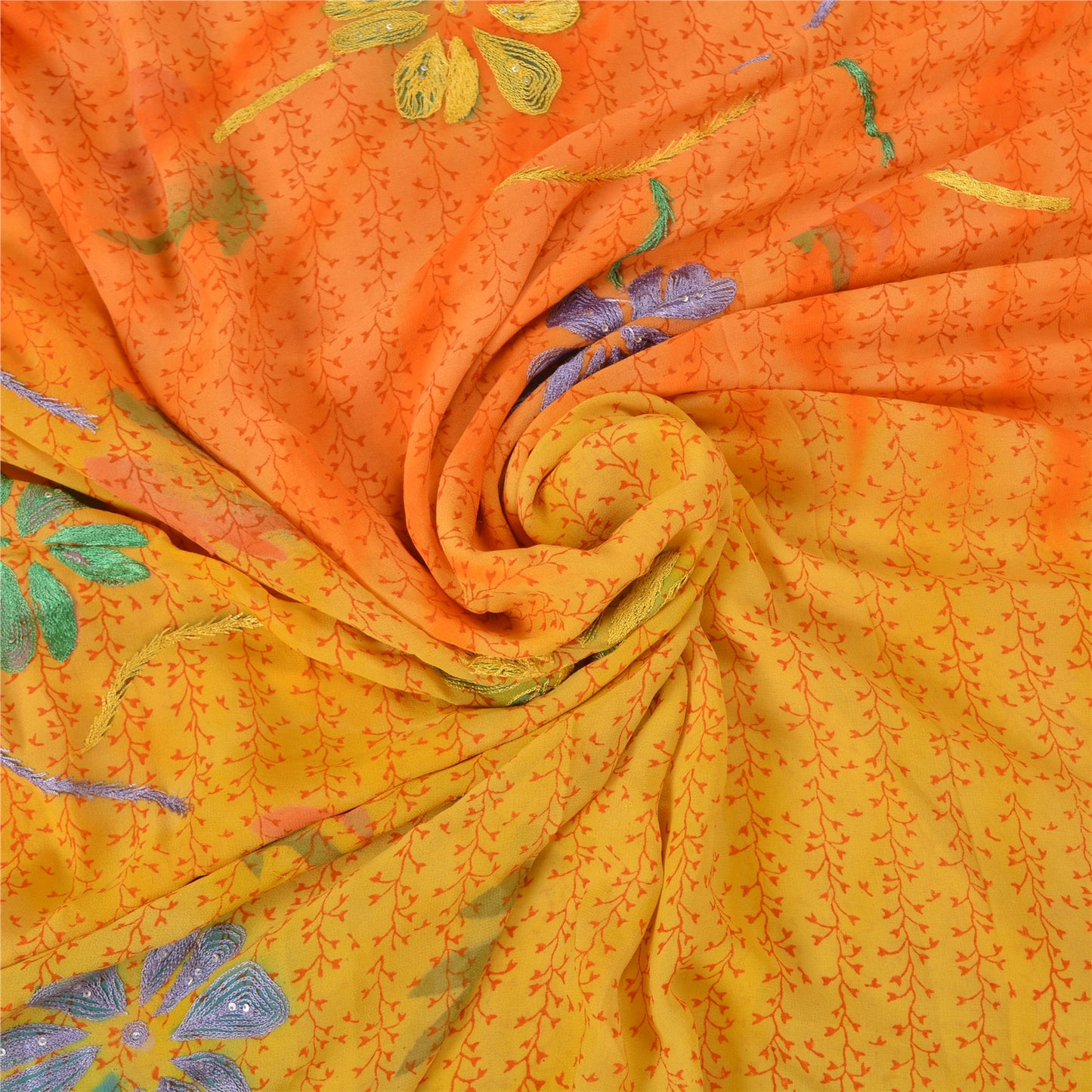 Sanskriti Vintage Saffron Bollywood Sarees Pure Georgette Handmade Sari Sustainable Fabric