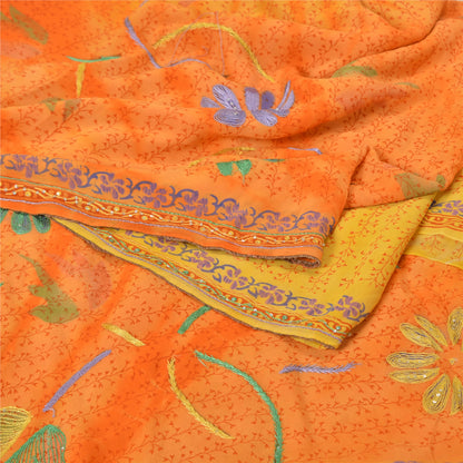 Sanskriti Vintage Saffron Bollywood Sarees Pure Georgette Handmade Sari Sustainable Fabric