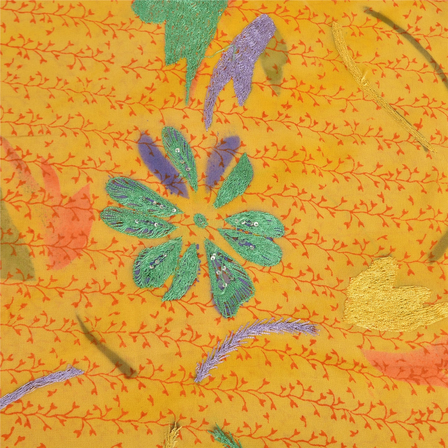 Sanskriti Vintage Saffron Bollywood Sarees Pure Georgette Handmade Sari Sustainable Fabric