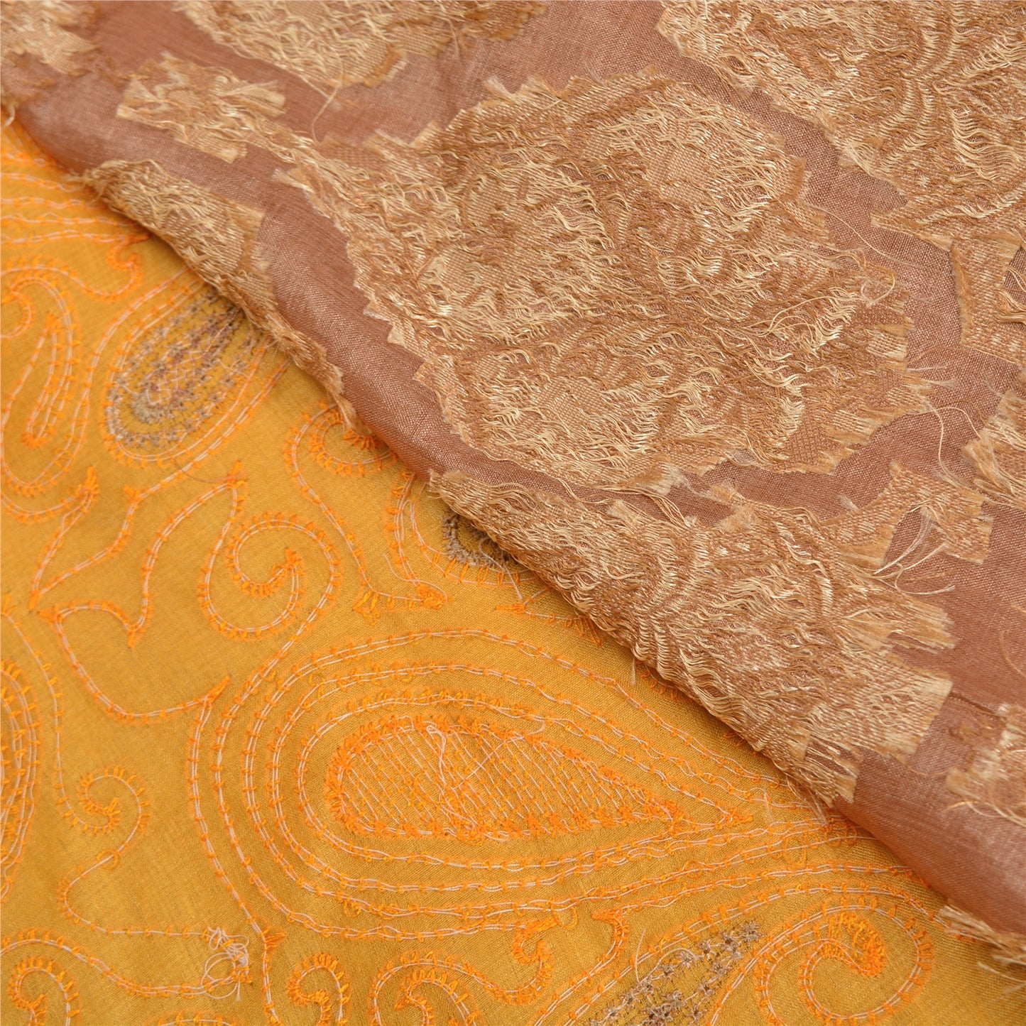 Sanskriti Vintage Yellow Indian Sarees 100% Pure Silk Woven Sari 5 YD Sustainable Fabric