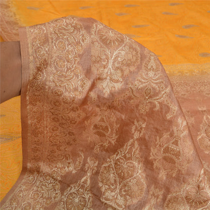 Sanskriti Vintage Yellow Indian Sarees 100% Pure Silk Woven Sari 5 YD Sustainable Fabric