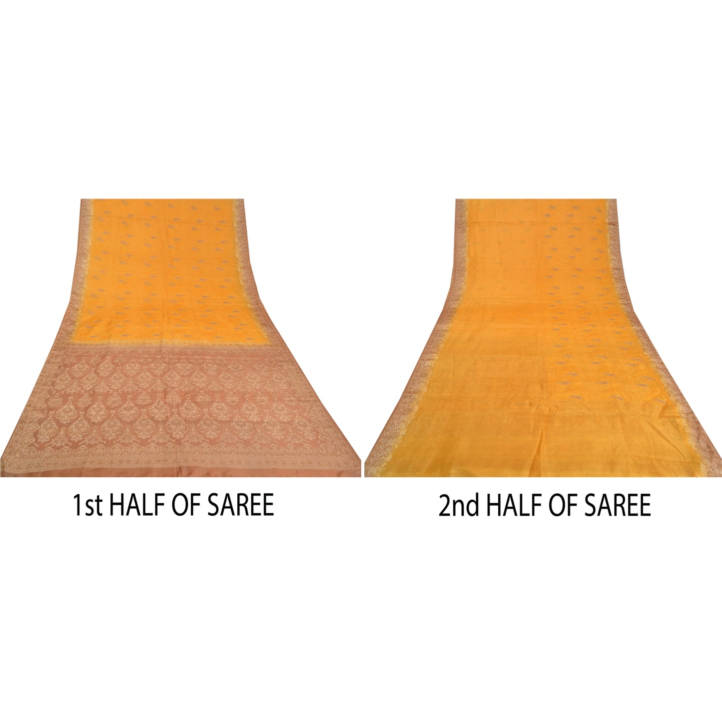 Sanskriti Vintage Yellow Indian Sarees 100% Pure Silk Woven Sari 5 YD Sustainable Fabric