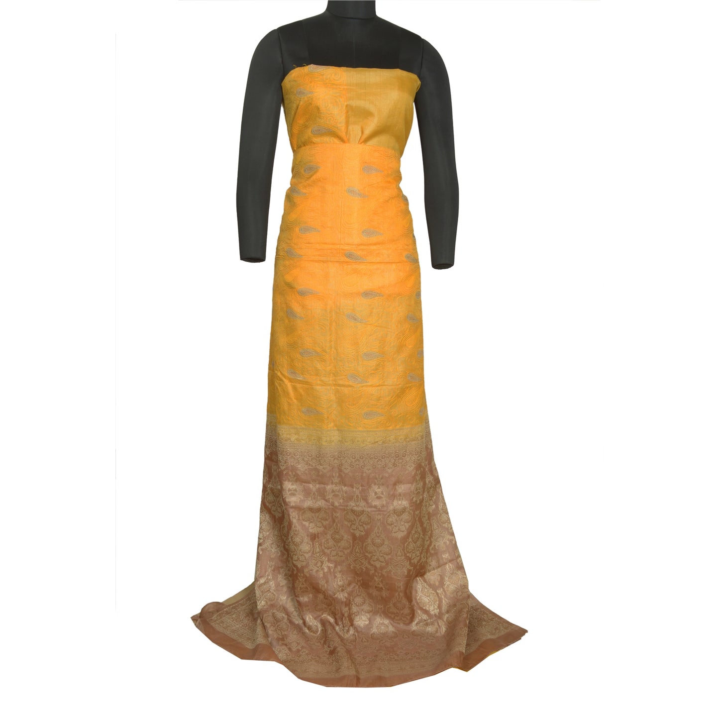 Sanskriti Vintage Yellow Indian Sarees 100% Pure Silk Woven Sari 5 YD Sustainable Fabric