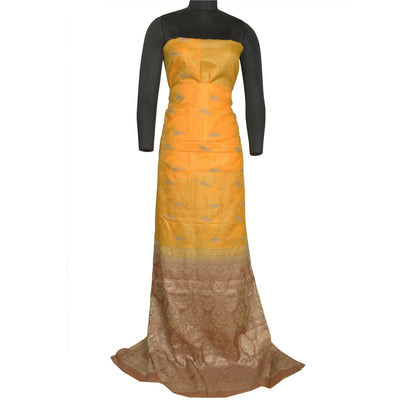 Sanskriti Vintage Yellow Indian Sarees 100% Pure Silk Woven Sari 5 YD Sustainable Fabric