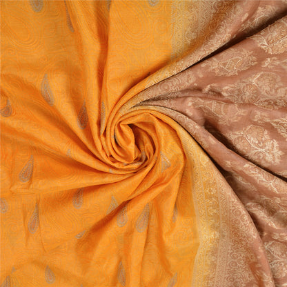 Sanskriti Vintage Yellow Indian Sarees 100% Pure Silk Woven Sari 5 YD Sustainable Fabric