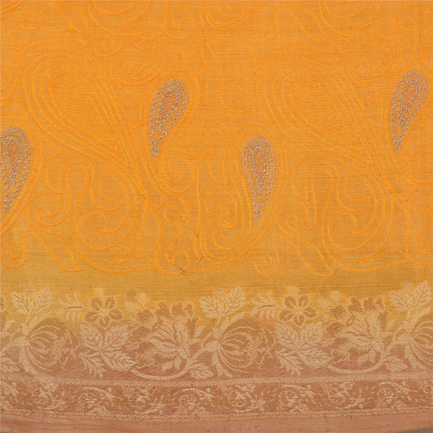 Sanskriti Vintage Yellow Indian Sarees 100% Pure Silk Woven Sari 5 YD Sustainable Fabric