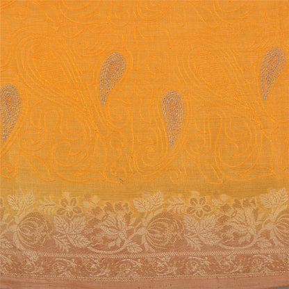 Sanskriti Vintage Yellow Indian Sarees 100% Pure Silk Woven Sari 5 YD Sustainable Fabric