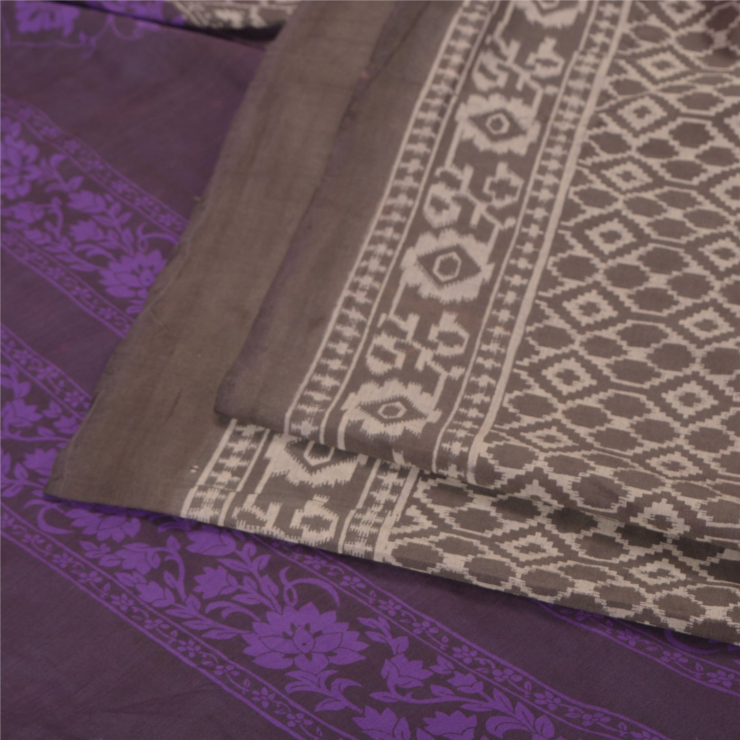 Sanskriti Vintage Purple/Brown Sarees Blend Silk Printed Premium Sari Sustainable Fabric