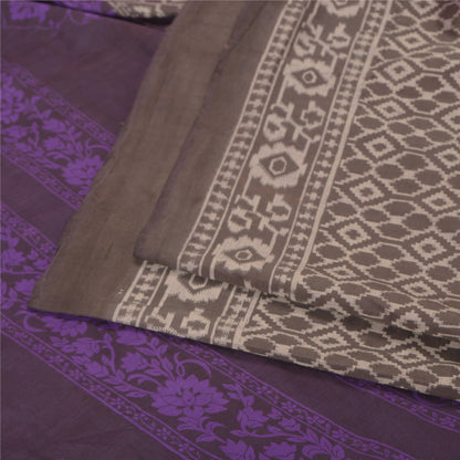 Sanskriti Vintage Purple/Brown Sarees Blend Silk Printed Premium Sari Sustainable Fabric