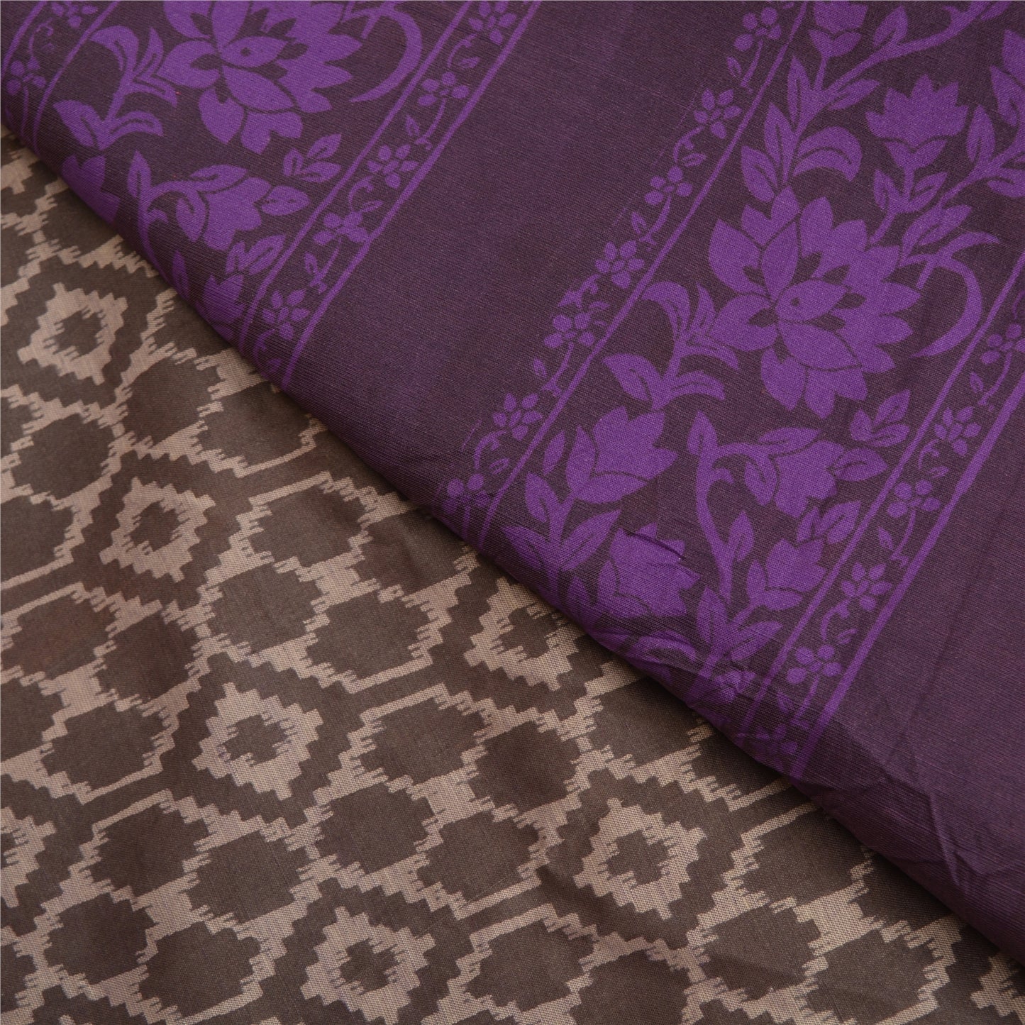 Sanskriti Vintage Purple/Brown Sarees Blend Silk Printed Premium Sari Sustainable Fabric