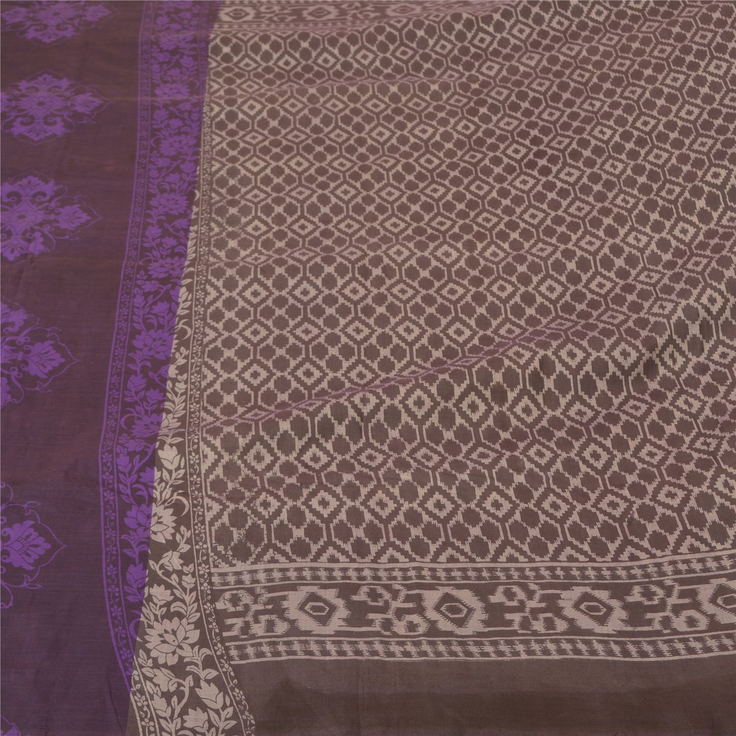 Sanskriti Vintage Purple/Brown Sarees Blend Silk Printed Premium Sari Sustainable Fabric