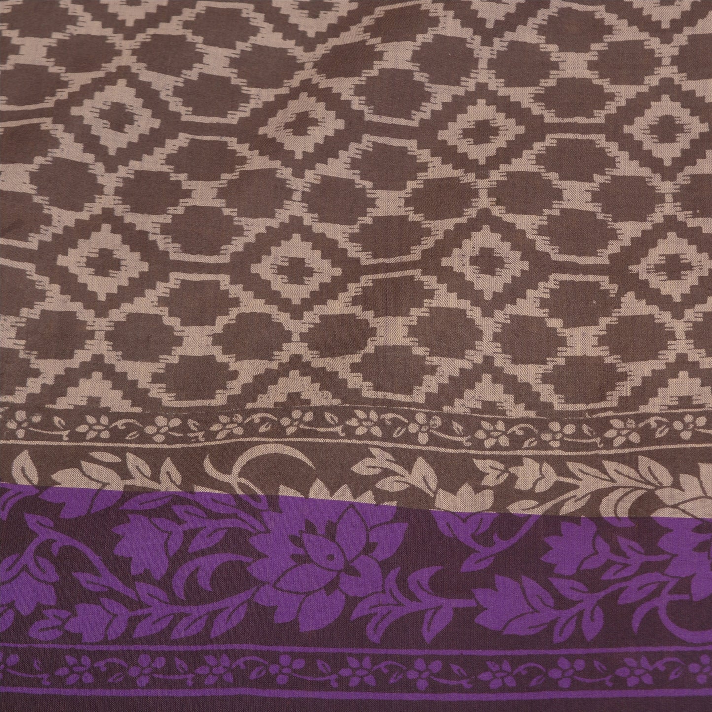 Sanskriti Vintage Purple/Brown Sarees Blend Silk Printed Premium Sari Sustainable Fabric