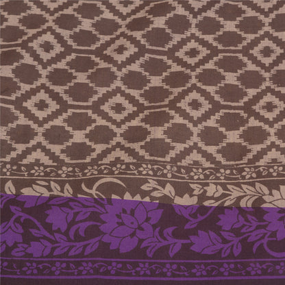 Sanskriti Vintage Purple/Brown Sarees Blend Silk Printed Premium Sari Sustainable Fabric