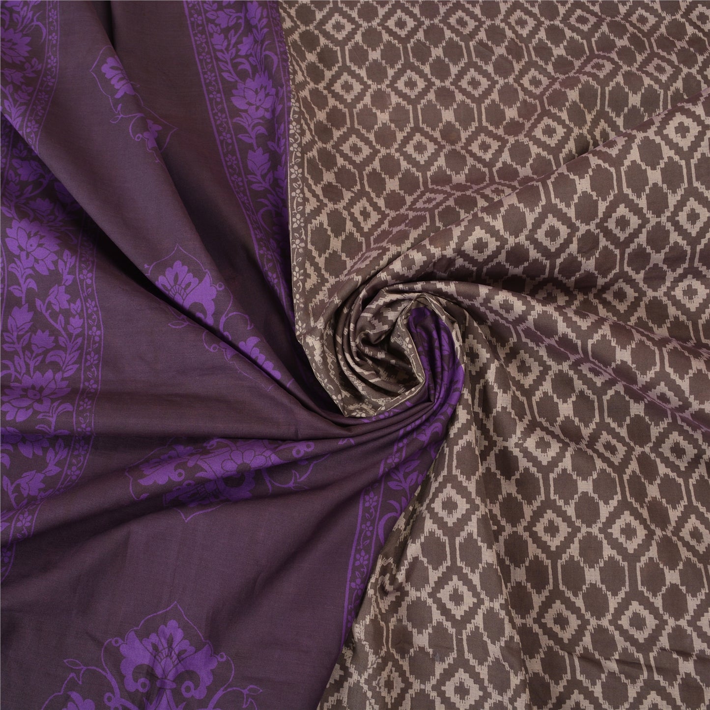 Sanskriti Vintage Purple/Brown Sarees Blend Silk Printed Premium Sari Sustainable Fabric