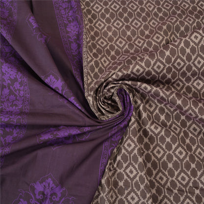 Sanskriti Vintage Purple/Brown Sarees Blend Silk Printed Premium Sari Sustainable Fabric