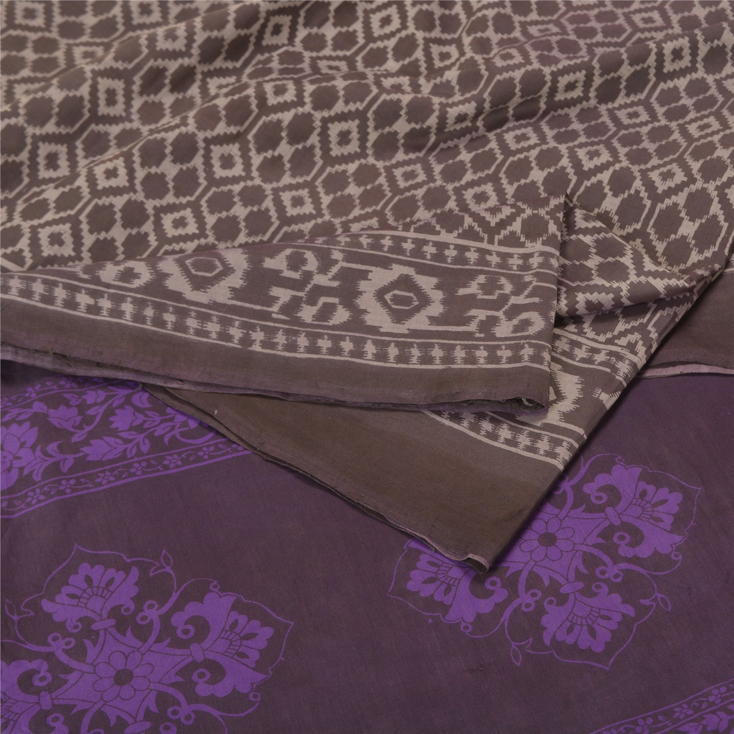 Sanskriti Vintage Purple/Brown Sarees Blend Silk Printed Premium Sari Sustainable Fabric
