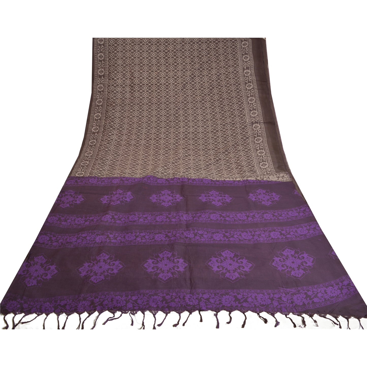 Sanskriti Vintage Purple/Brown Sarees Blend Silk Printed Premium Sari Sustainable Fabric