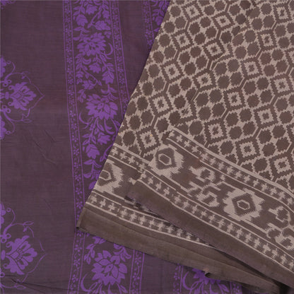 Sanskriti Vintage Purple/Brown Sarees Blend Silk Printed Premium Sari Sustainable Fabric