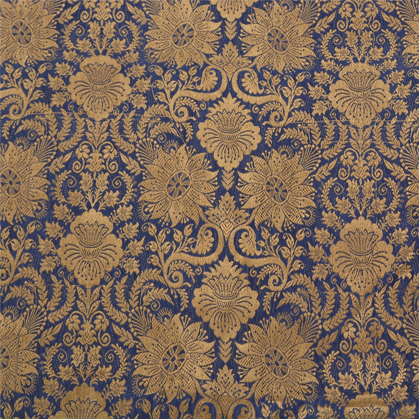 Sanskriti Vintage Blå/Elfenben Indiske Sarier 100% Ren Silke Vævet Sari 5 Yards Bæredygtigt Stof