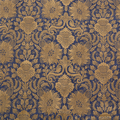 Sanskriti Vintage Blå/Elfenben Indiske Sarier 100% Ren Silke Vævet Sari 5 Yards Bæredygtigt Stof