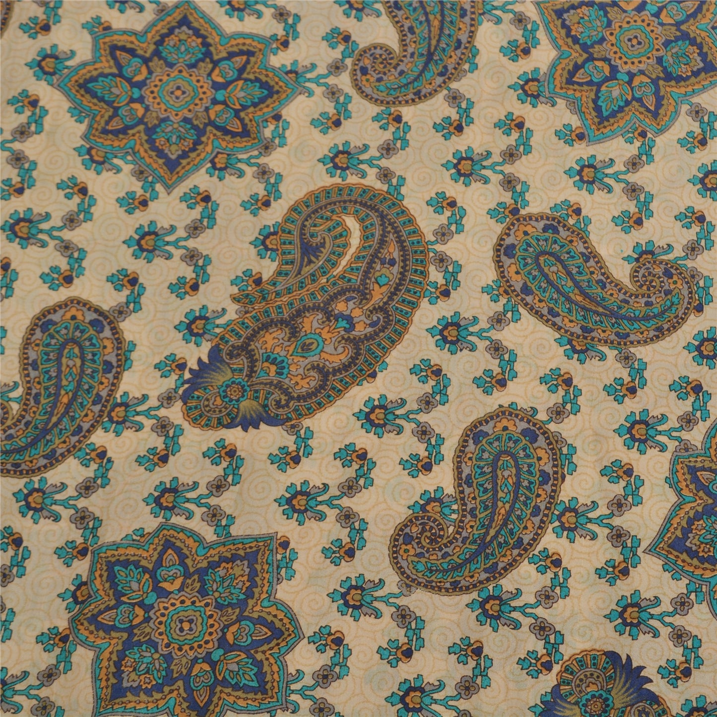 Sanskriti Vintage Blå/Elfenben Indiske Sarier 100% Ren Silke Vævet Sari 5 Yards Bæredygtigt Stof