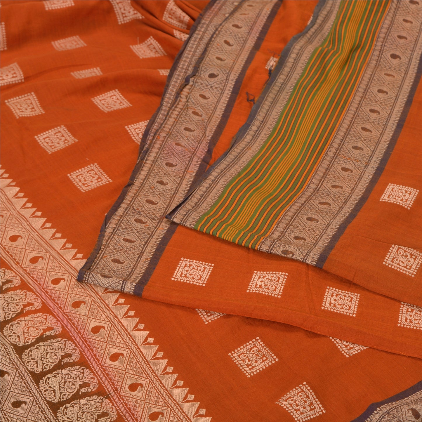 Sanskriti Vintage Orange/Brown Sarees 100% Pure Cotton Woven Premium Sari Sustainable Fabric