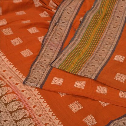 Sanskriti Vintage Orange/Brown Sarees 100% Pure Cotton Woven Premium Sari Sustainable Fabric